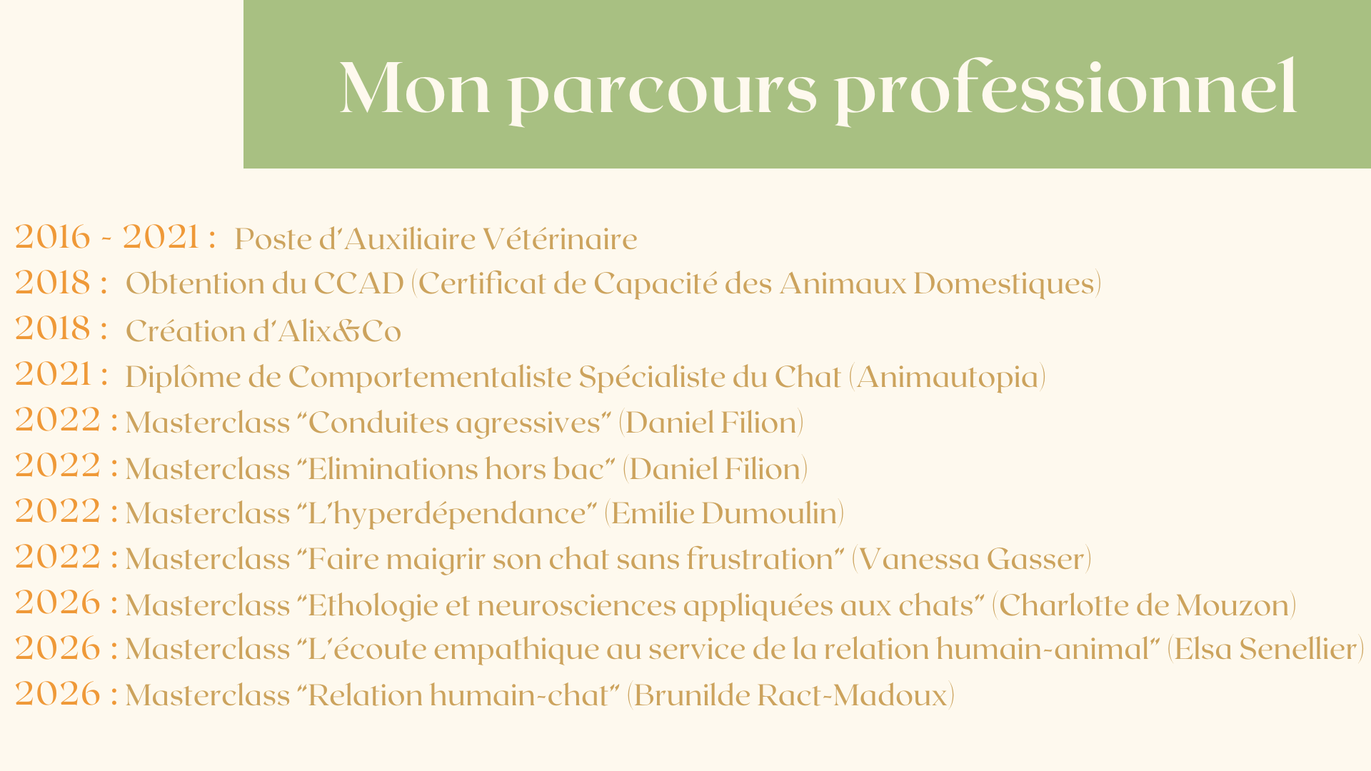 mes formations profesionelles autour du chat