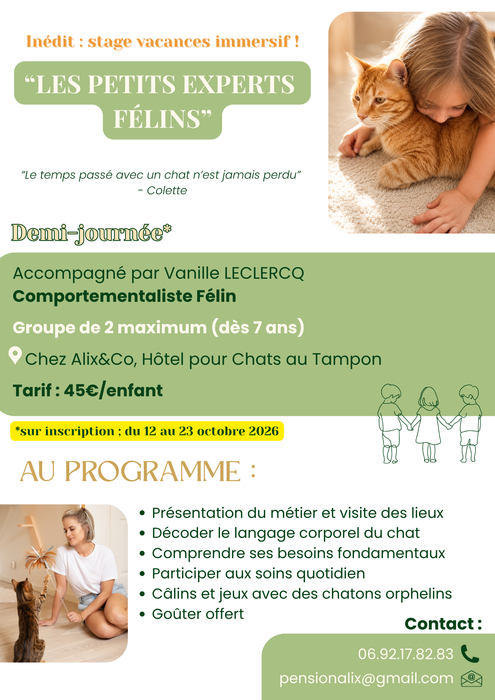 stage enfant vacances scolaires la reunion chat felin